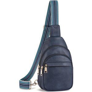 Sling Bag for Women Leather Crossbody Bags Fanny Pack Chest Bag Blue
